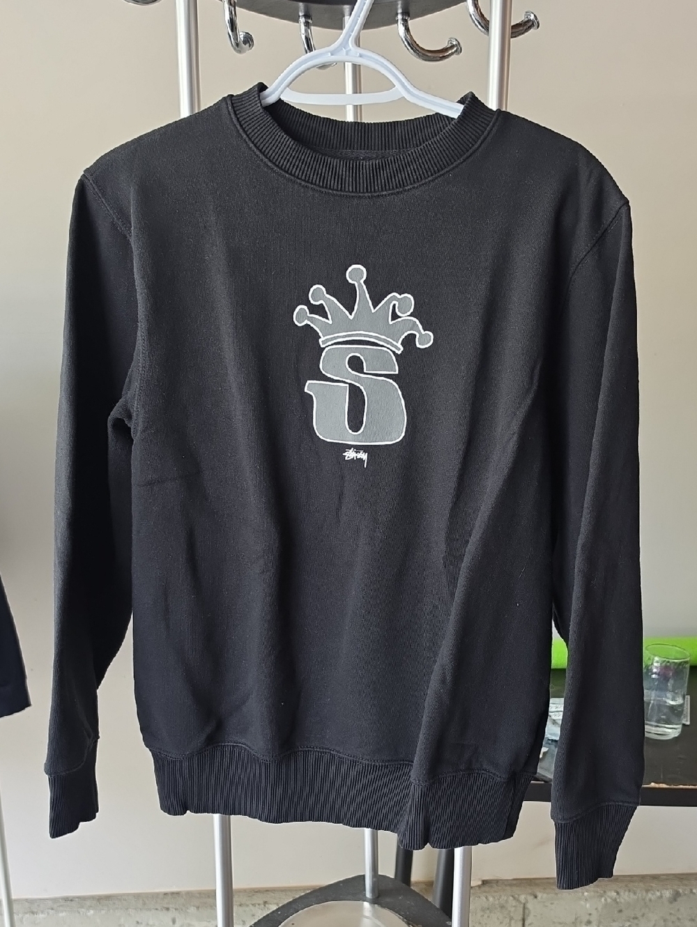 Stussy Black Crewneck Sweatshirt with Crown 'S' Logo